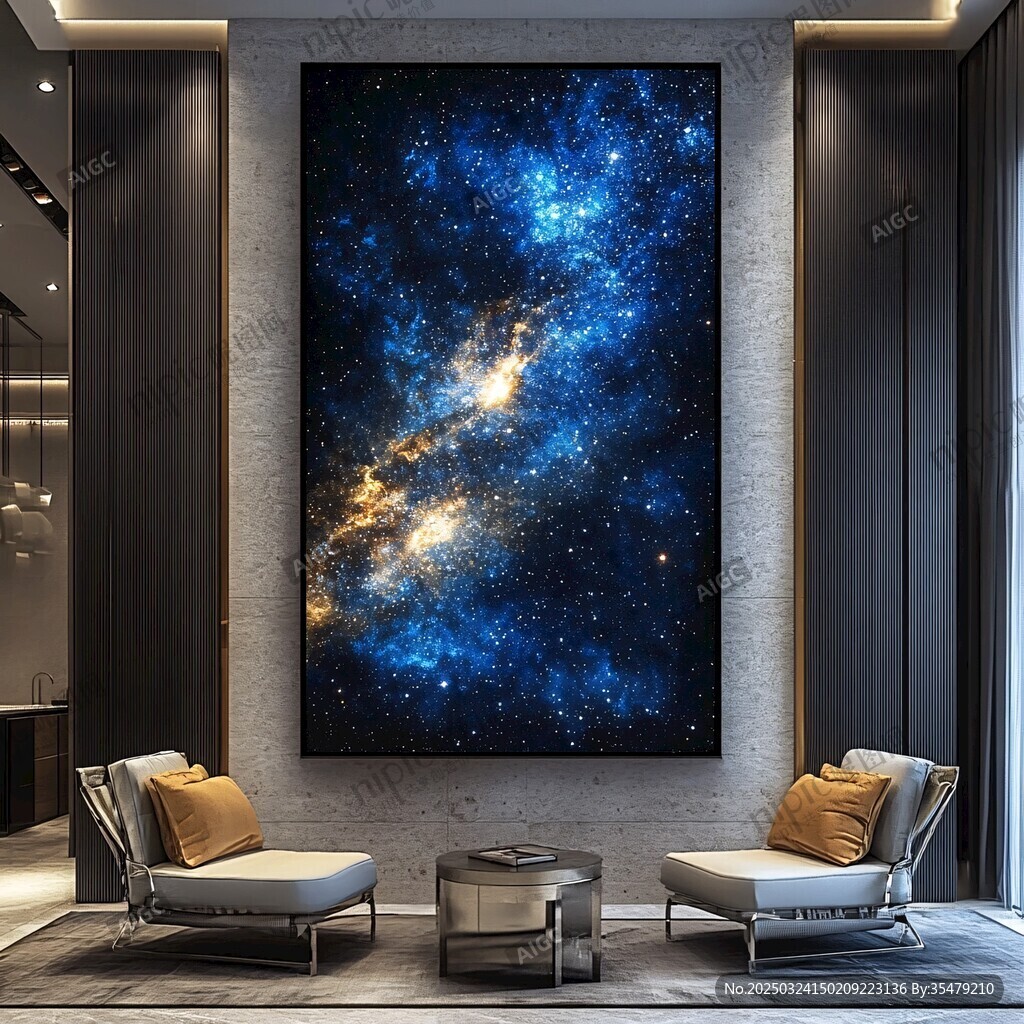 客厅中的璀璨星空挂画