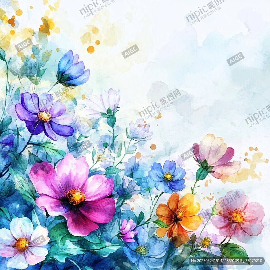 水彩绘繁花 清新自然之美