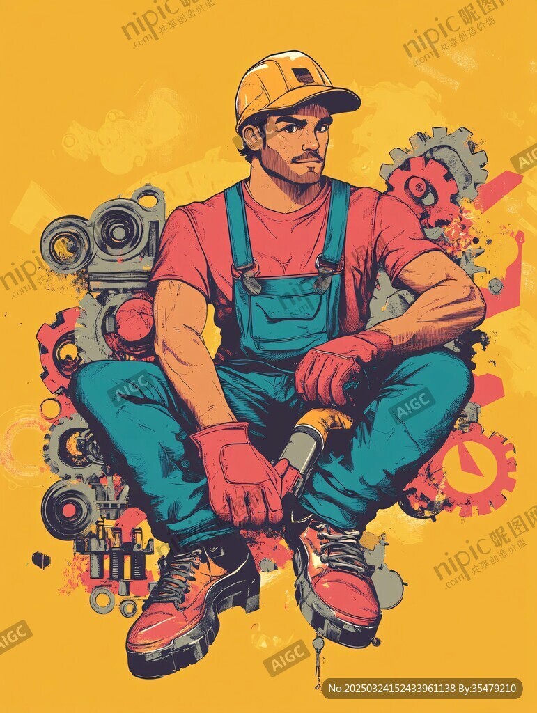机械风维修工插画形象