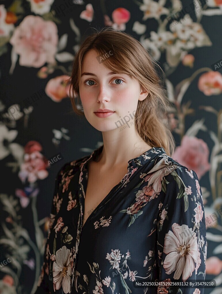 花墙前的优雅女性