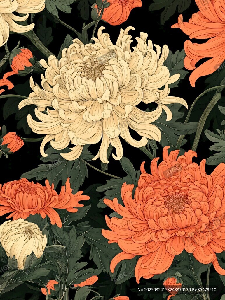 秋日菊花繁茂花卉图案