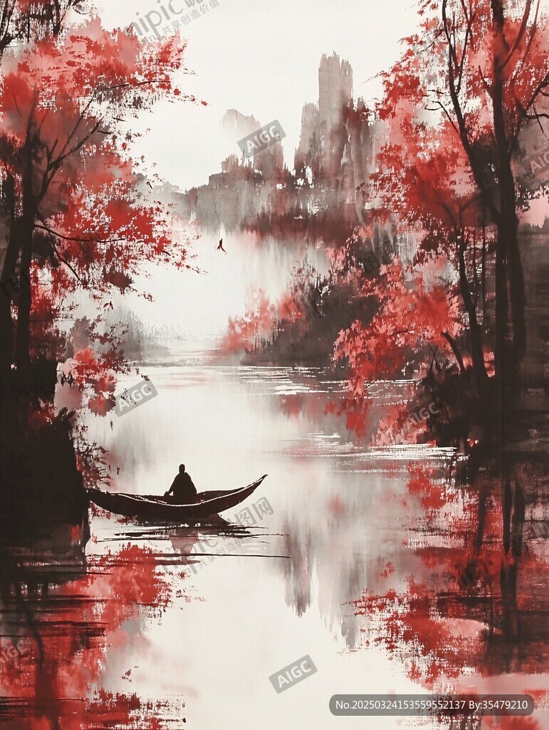 红叶轻舟处 山水诗意浓