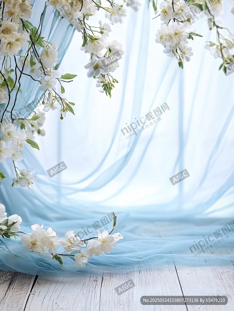 蓝纱白花营造梦幻场景