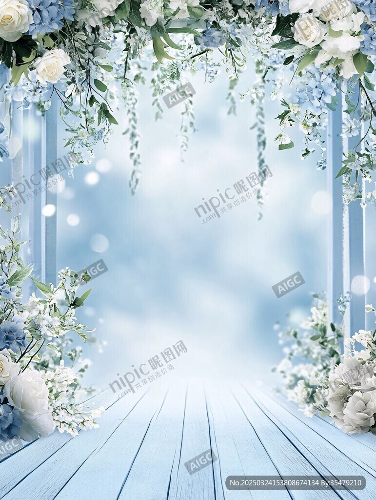 梦幻蓝白花卉婚礼拱门