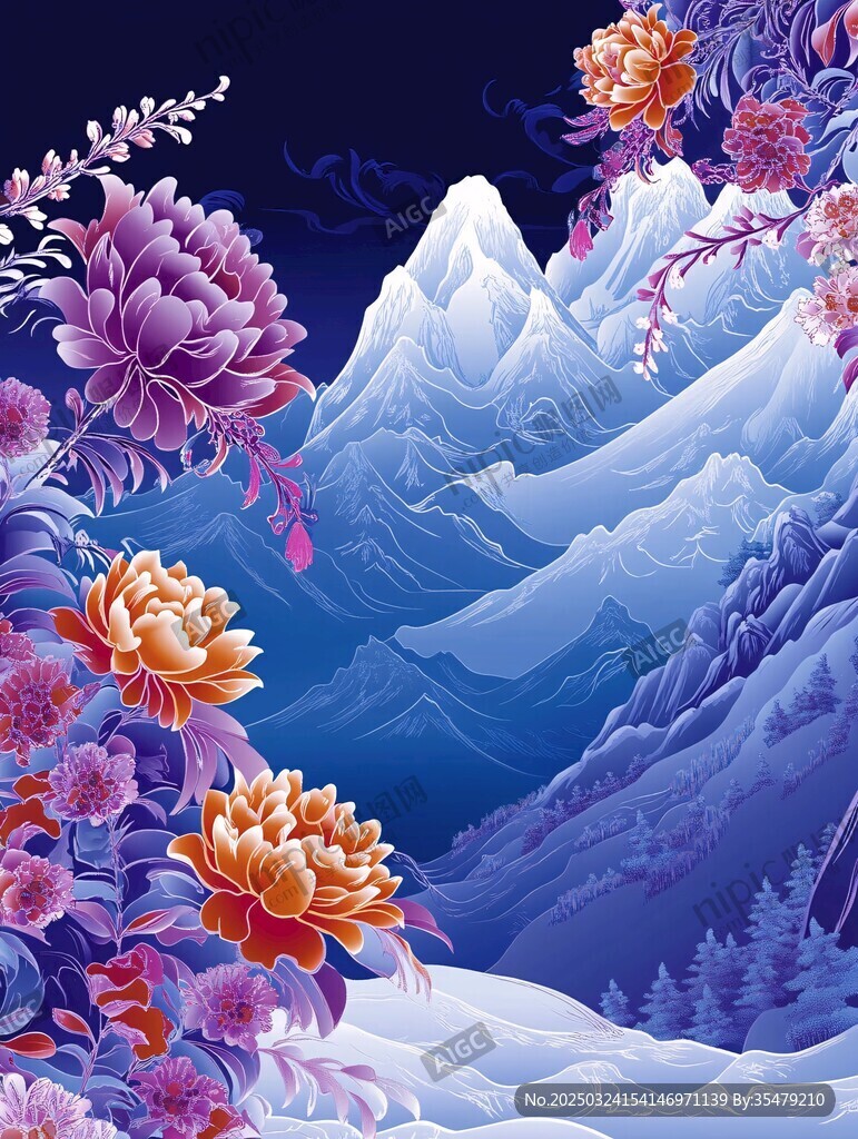 山景繁花图