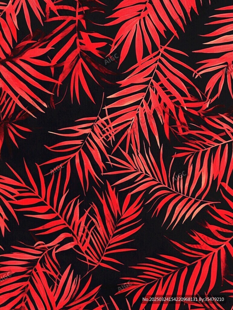 红色棕榈叶黑色背景图案