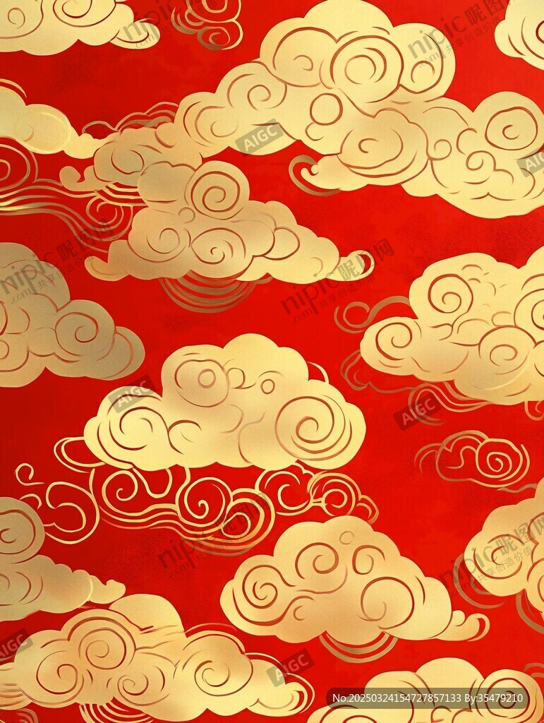 红色背景金色祥云图案