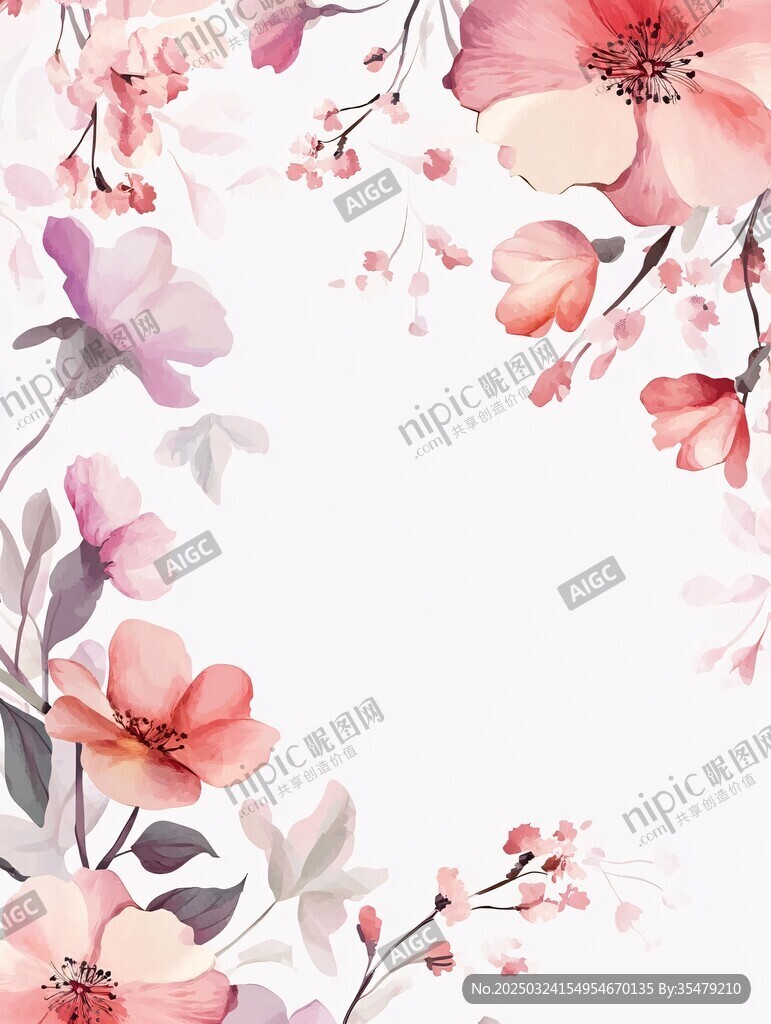 浪漫水彩花卉边框背景图