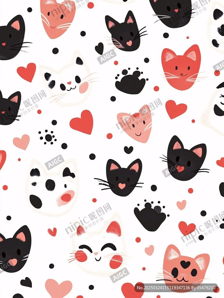 可爱猫咪爱心图案背景图