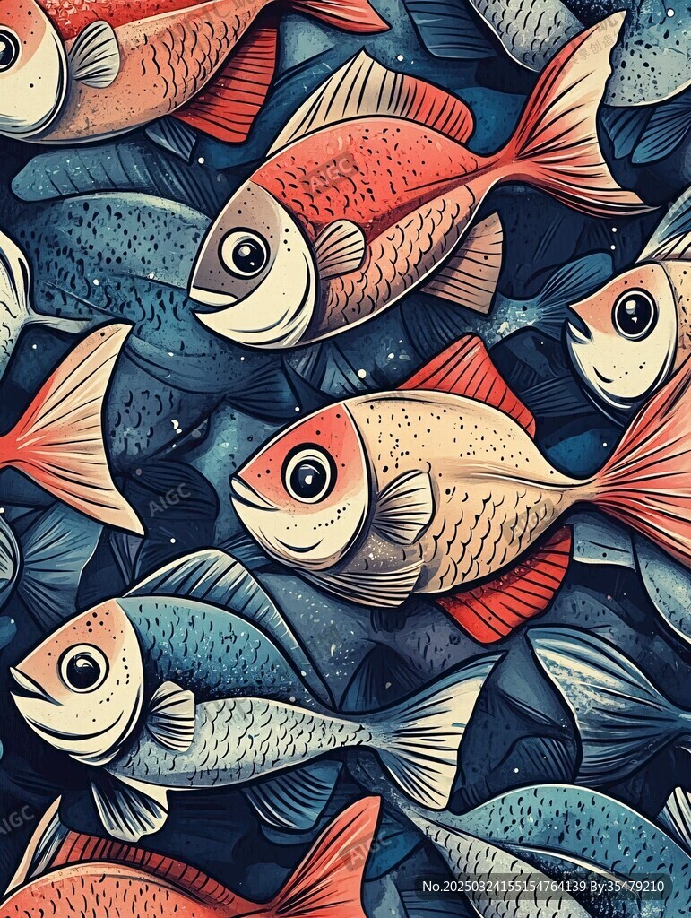 多彩群鱼海洋图案插画