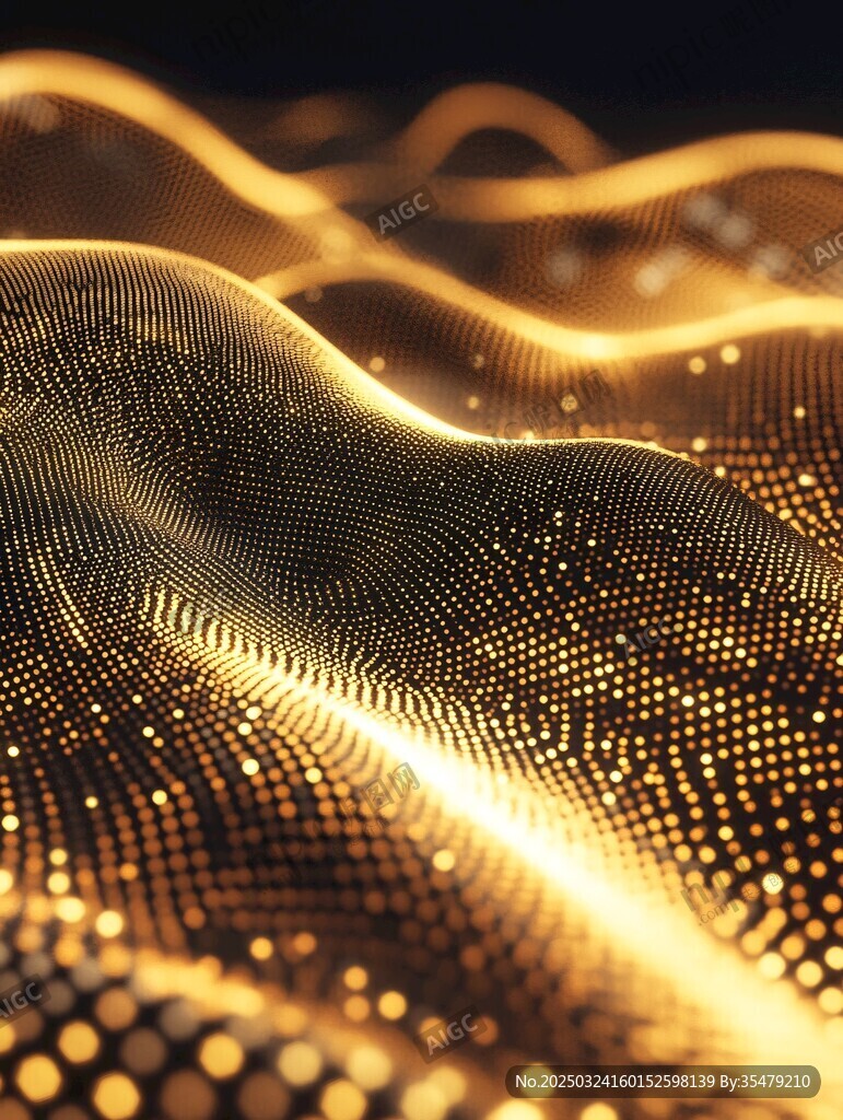 金色粒子波浪科技背景图