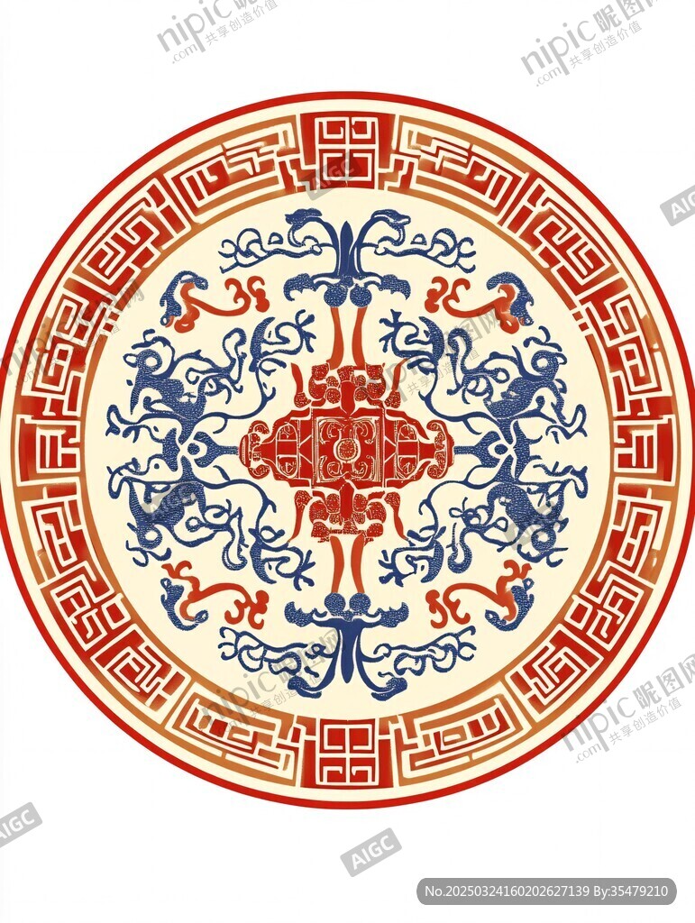 中式传统圆形吉祥花纹图案