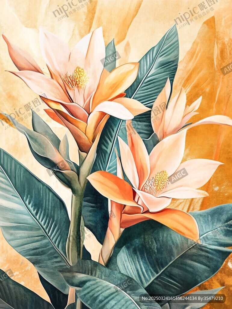 热带花卉梦幻插画艺术