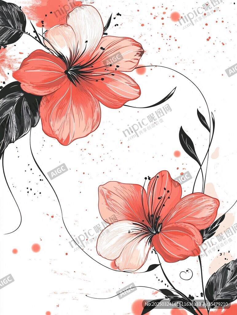 手绘粉色花卉简约插画