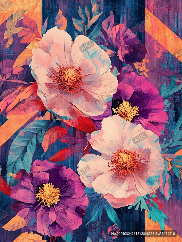 绚丽花卉图案的多彩艺术画