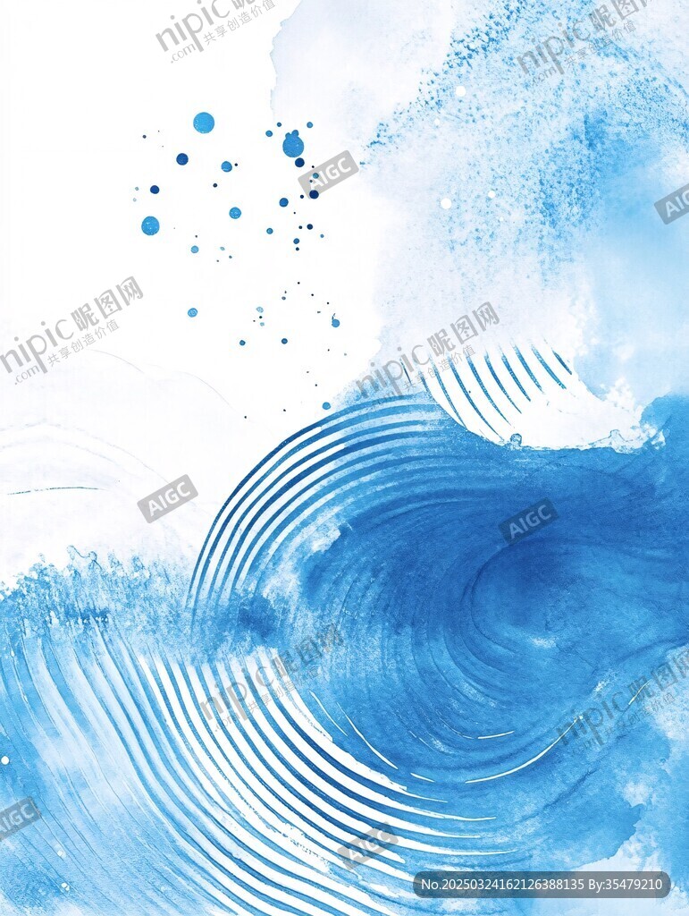 蓝色水墨风抽象海浪背景图