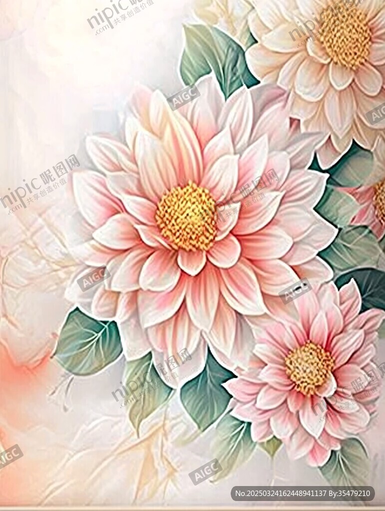 粉色大丽花花卉唯美插画