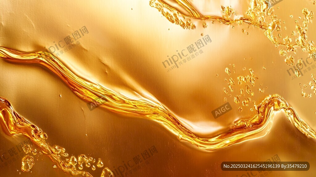 金色流动液体的绚丽瞬间