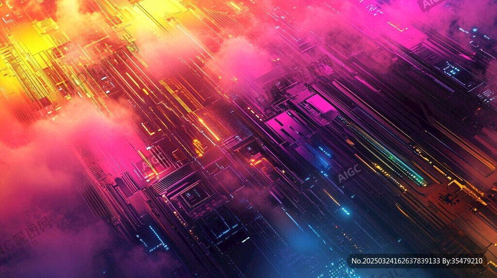 梦幻炫彩的未来城市景观