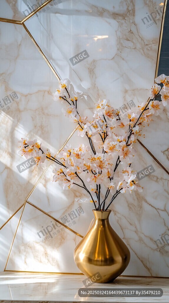 金色花瓶中的雅致花枝