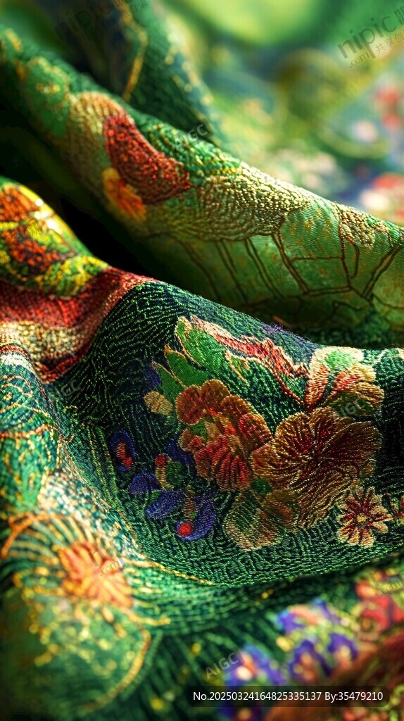 精美刺绣织物的绚丽纹理