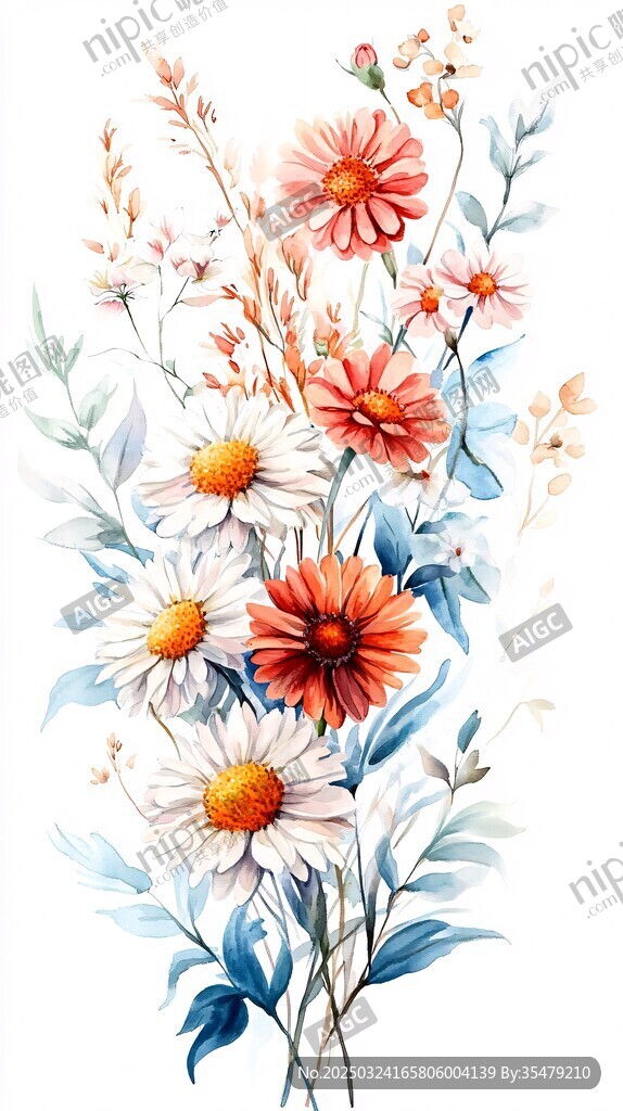水彩花卉插画 清新花朵组合