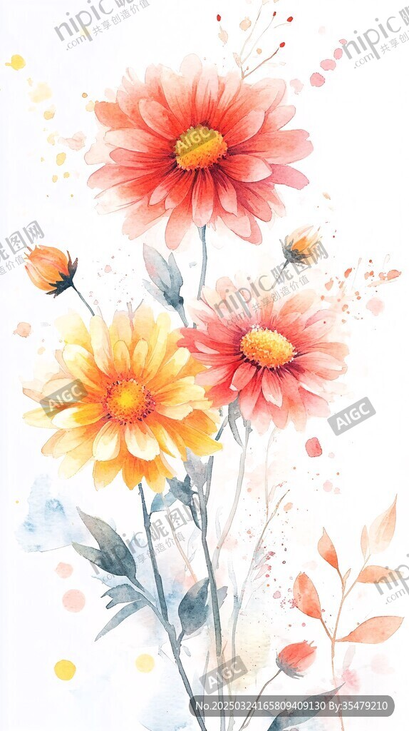 水彩花卉插画 清新自然风