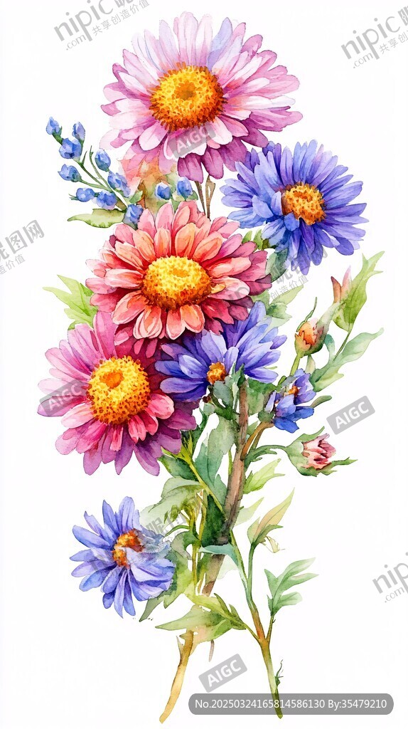 多彩花卉水彩插画