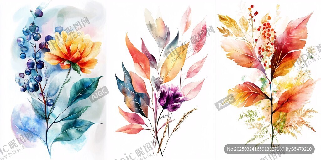 水彩花卉插画三幅组图