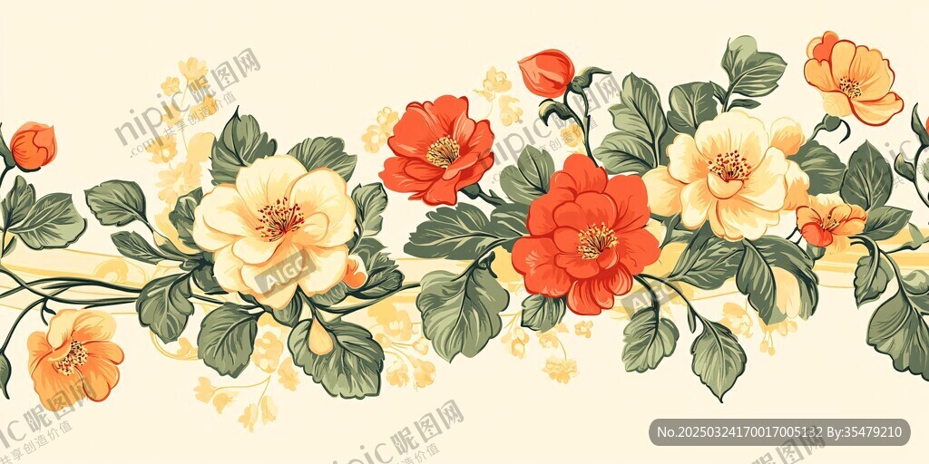花卉边框图案 复古风插画