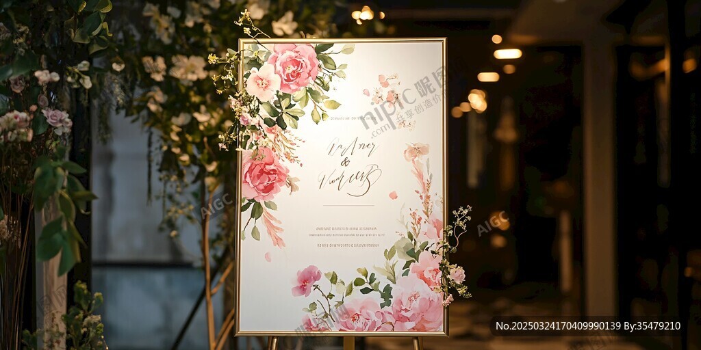 浪漫花卉婚礼迎宾指示牌