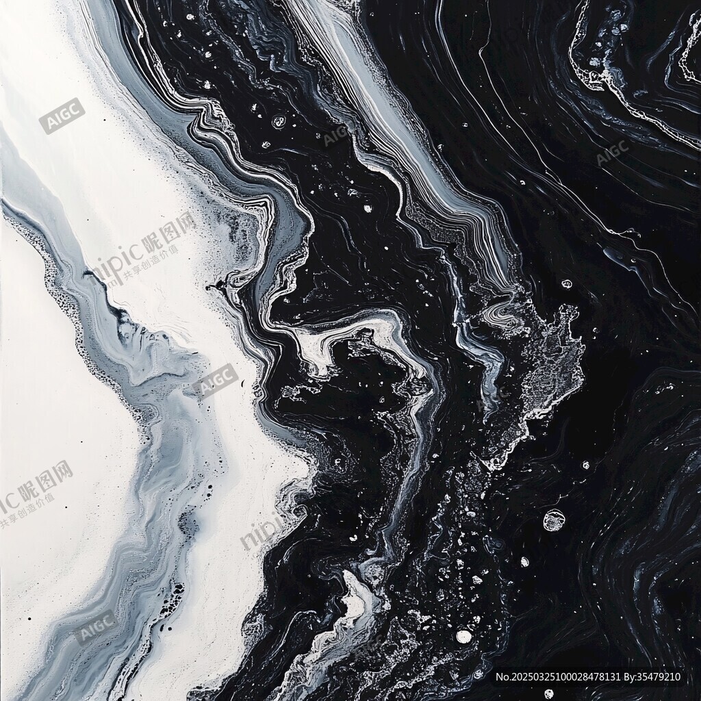 黑白流体艺术抽象纹理图