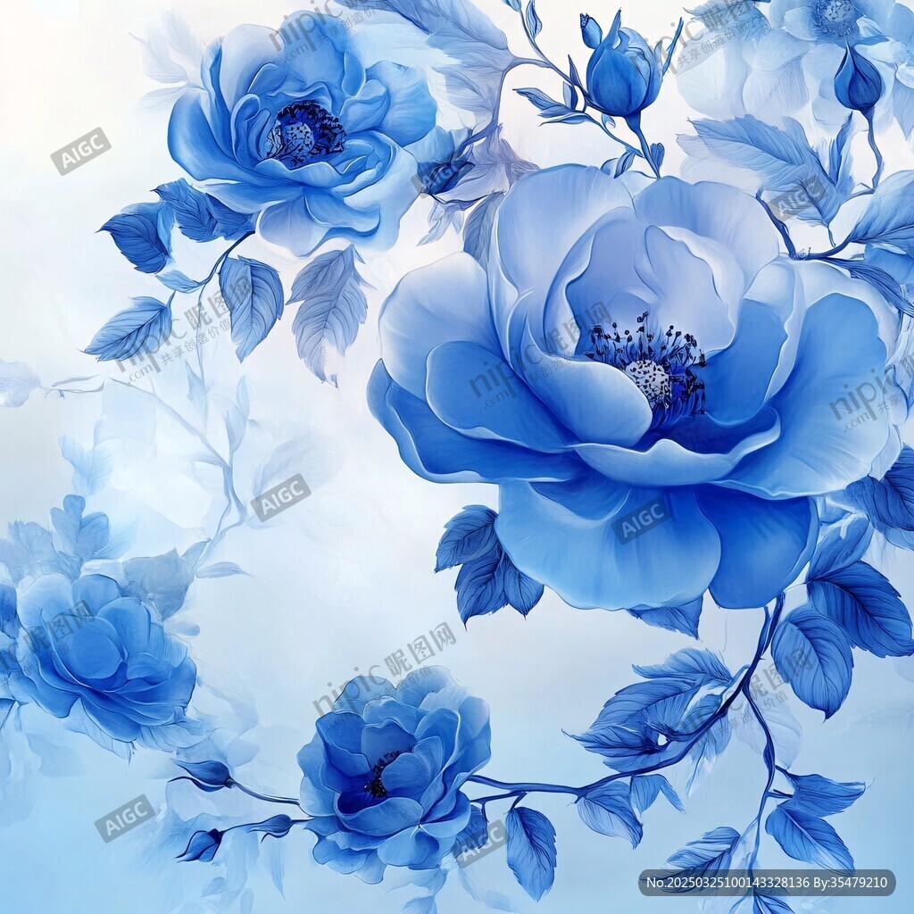 梦幻蓝玫瑰花卉艺术图