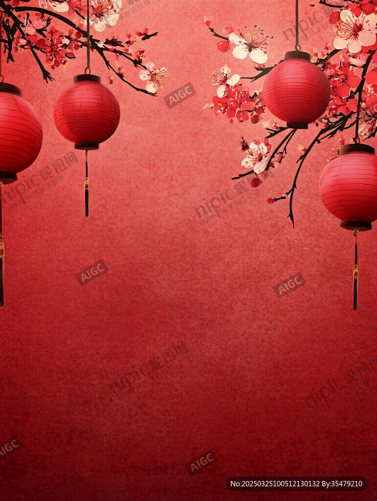红灯笼映红梅喜庆背景