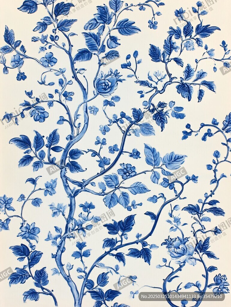 蓝白花卉中式经典纹饰