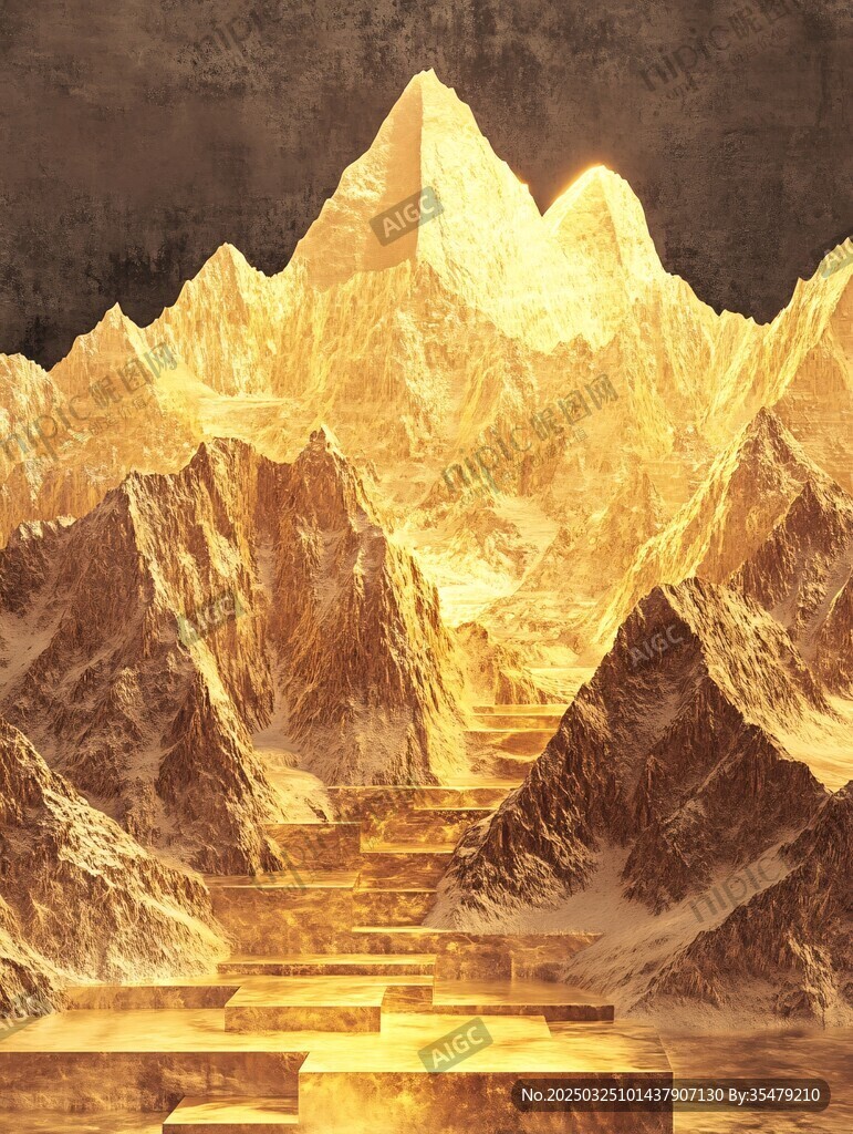 金色奇幻山脉景观