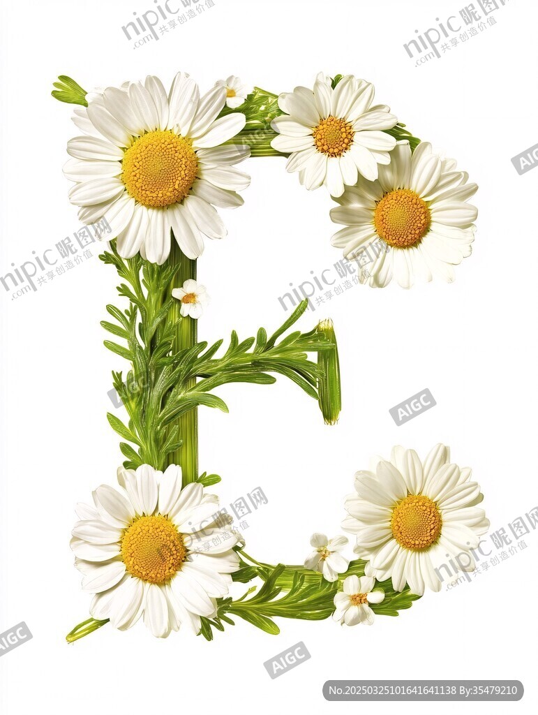 雏菊装饰的字母E