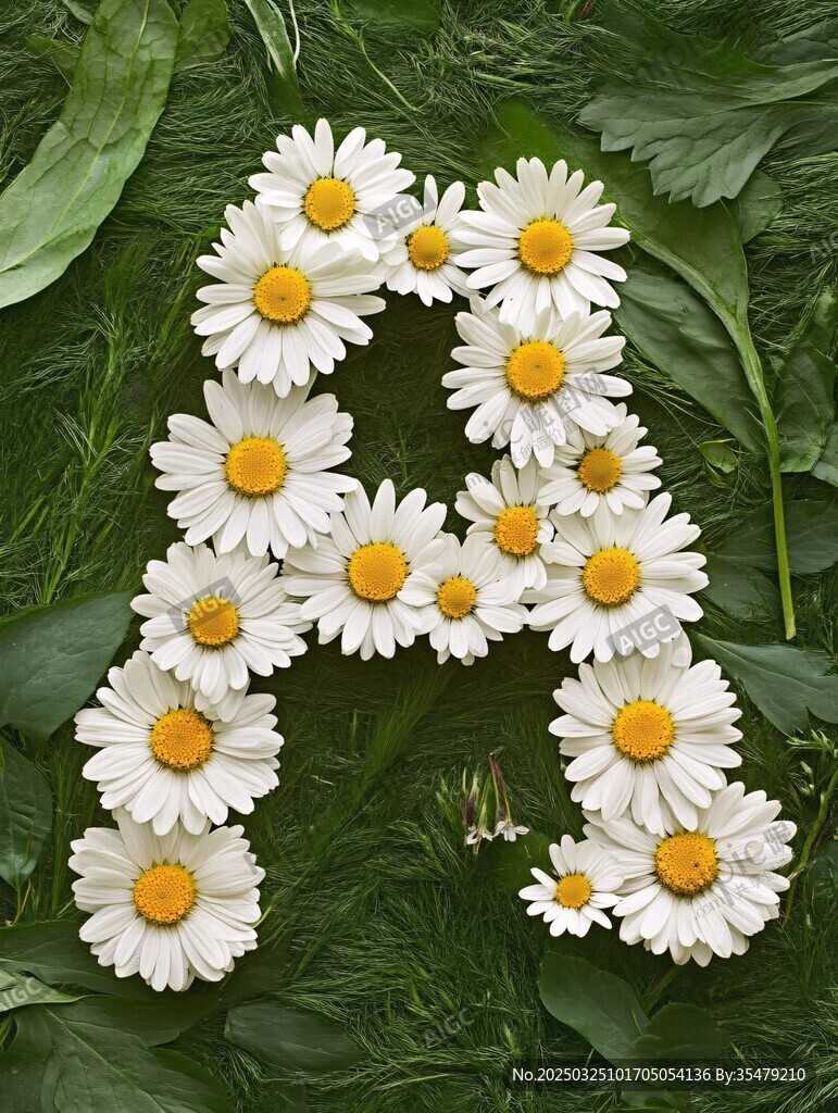 雏菊拼成的字母A造型