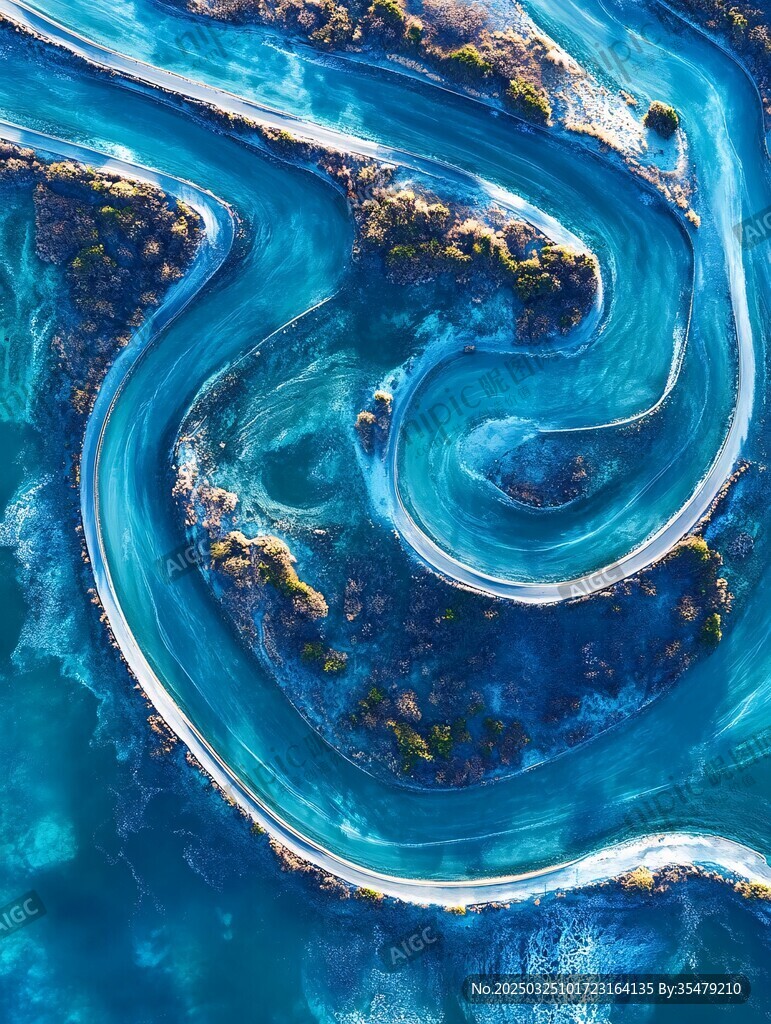 蓝色蜿蜒河流绝美航拍图