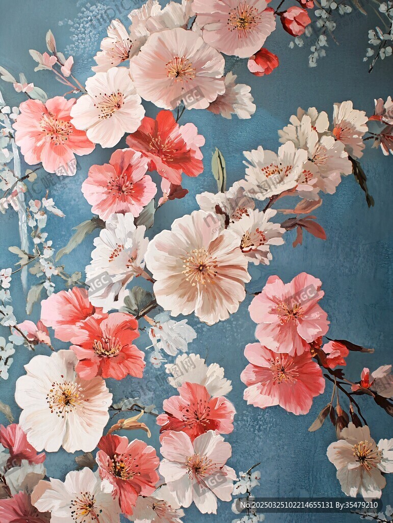 蓝底繁花壁纸