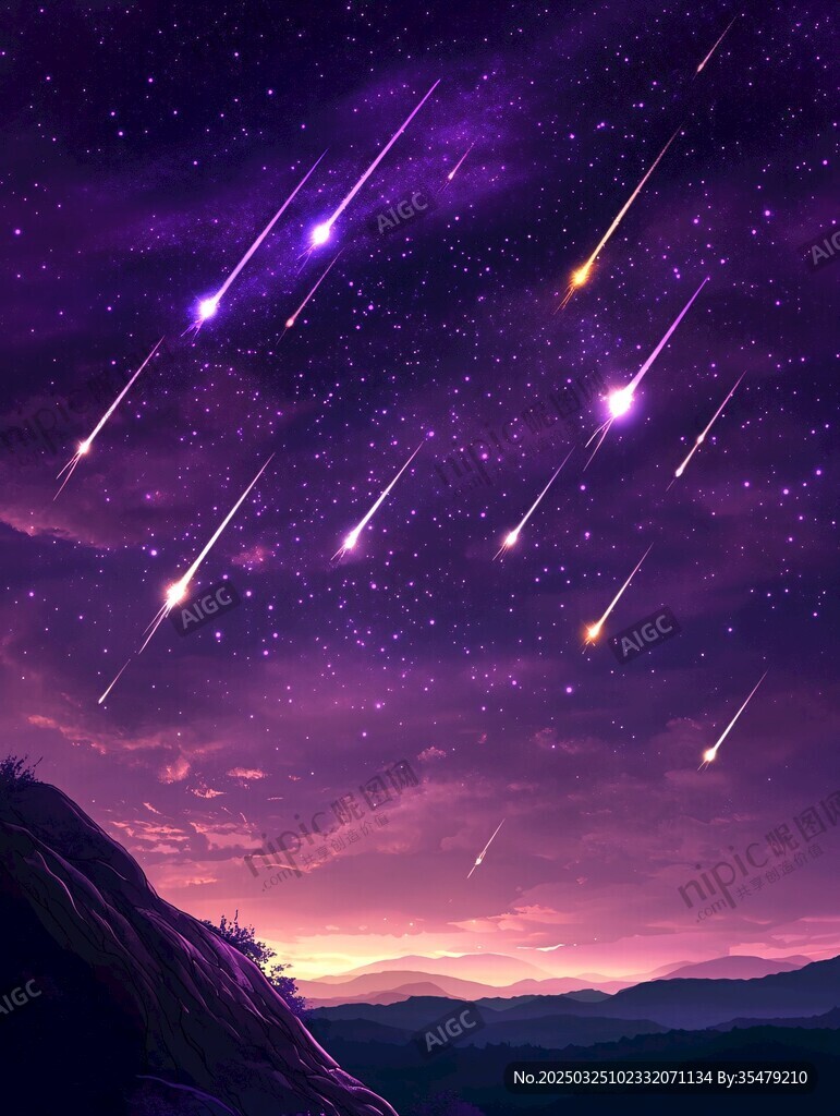 梦幻紫夜流星划过天际