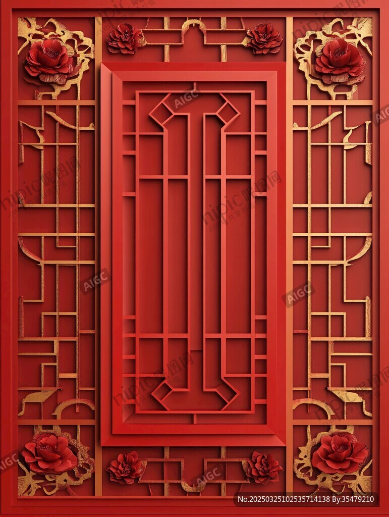 中式红金雕花门窗装饰