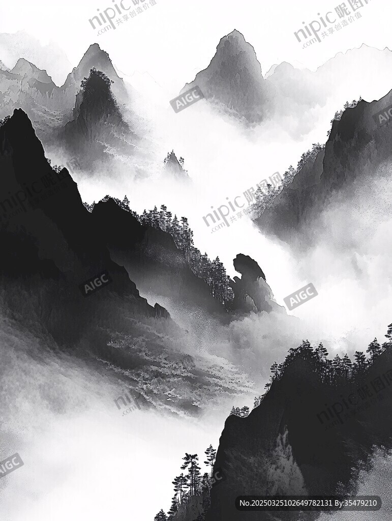 水墨山水间的云雾奇峰