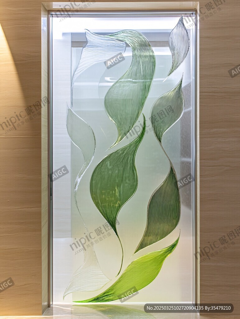 绿色叶形艺术玻璃隔断