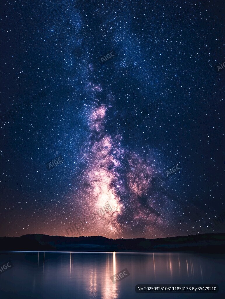 湖畔璀璨星空梦幻夜景