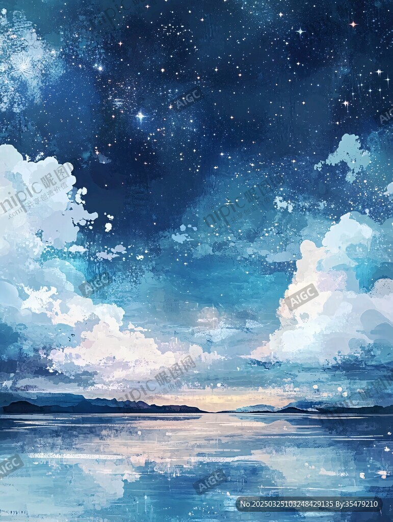 梦幻星空下的宁静水面