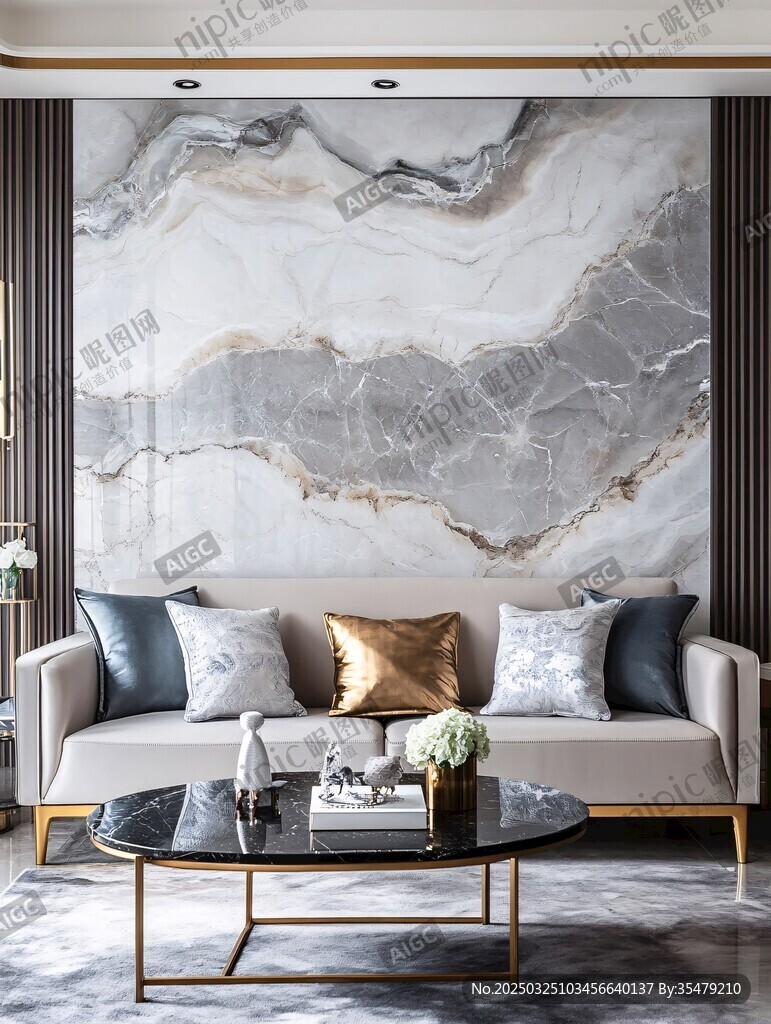 现代轻奢风客厅大理石背景墙