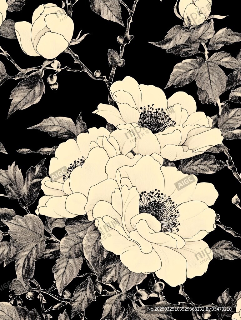 黑白花卉图案的优雅设计