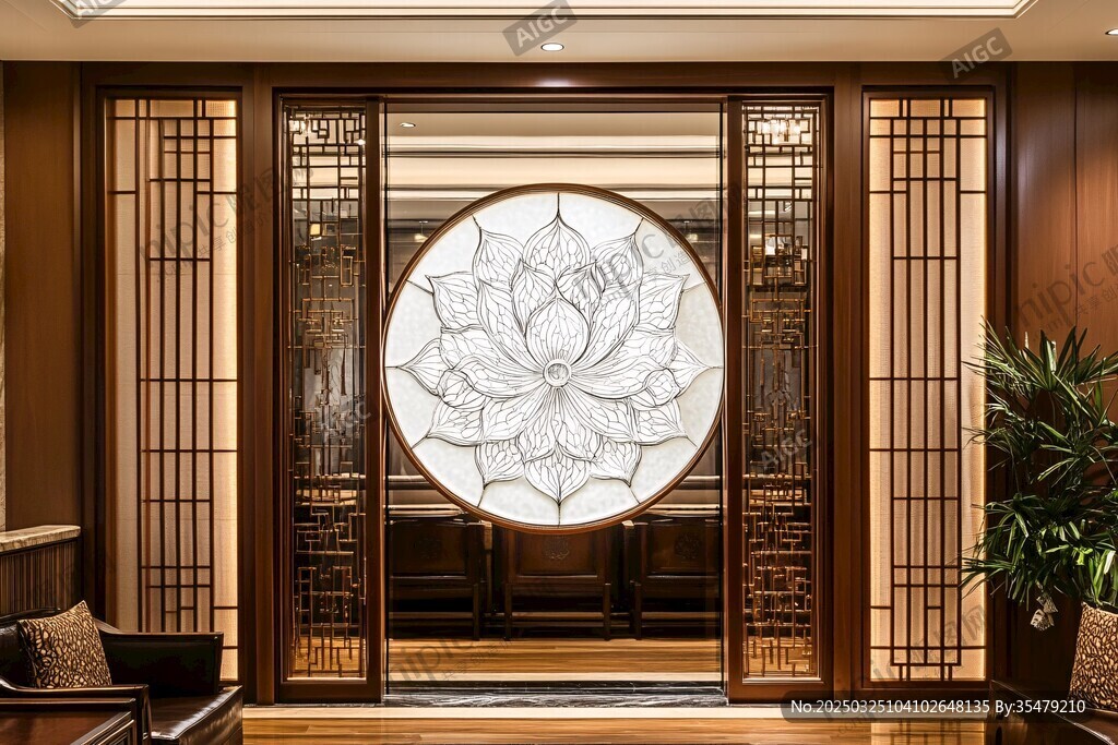 中式典雅莲花屏风隔断空间