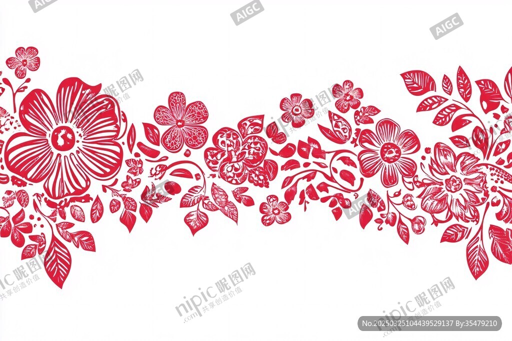 红色花卉图案精美花边